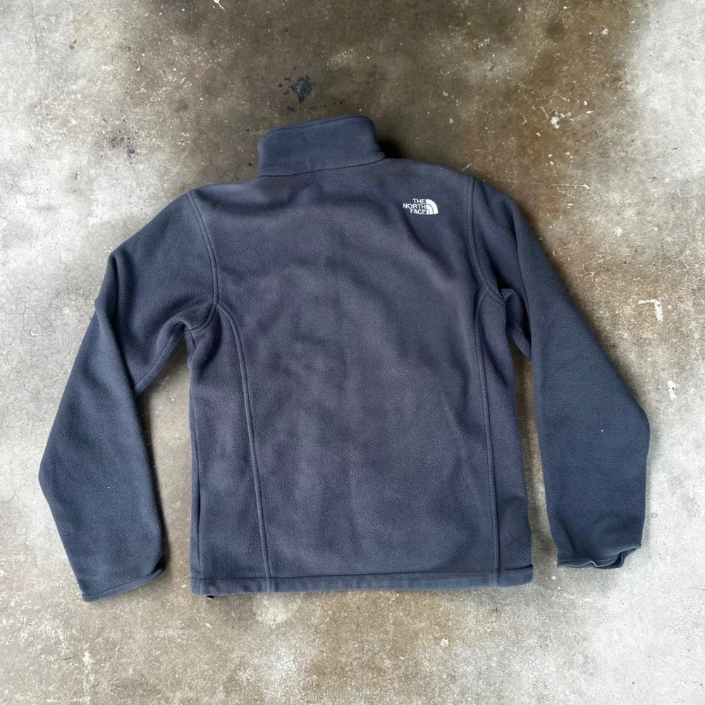 The North Face Fleece Jacket Mens Small Gray Excellent Full Zip Mock Neck Logo